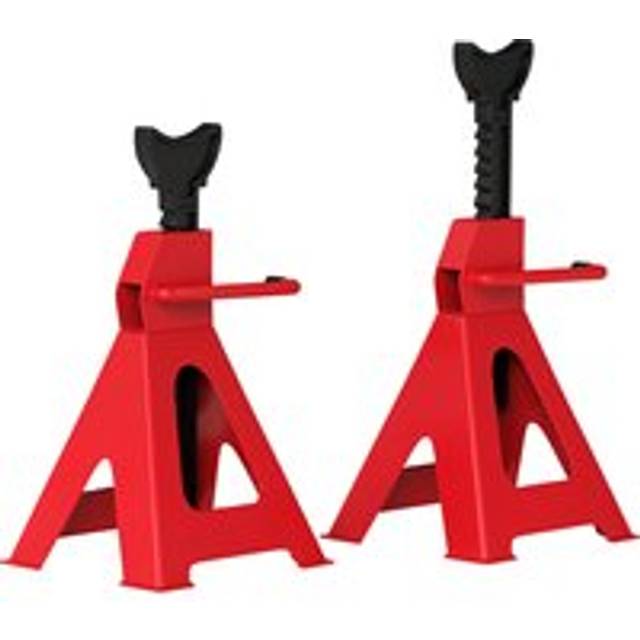HOMCOM Axle Stands 3 Ton Car Jack Stands Pack of 2, 38.5-60 cm Height Adjustable Support Jack Stand, Heavy Duty Car Lift Tool for Vehicles, Caravans, Workshops, Garages, Red