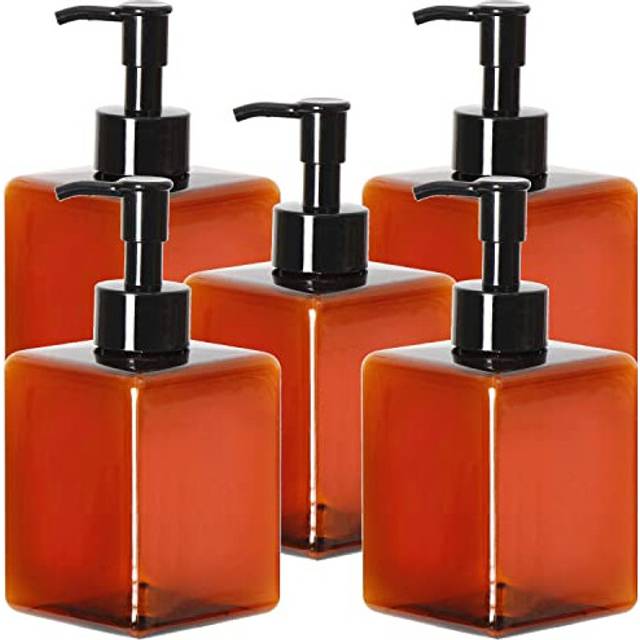 5 Pack Amber Plastic Square Pump Bottles, Refillable Plastic Pump Bottles for Dispensing Lotions, Shampoos(350ML)
