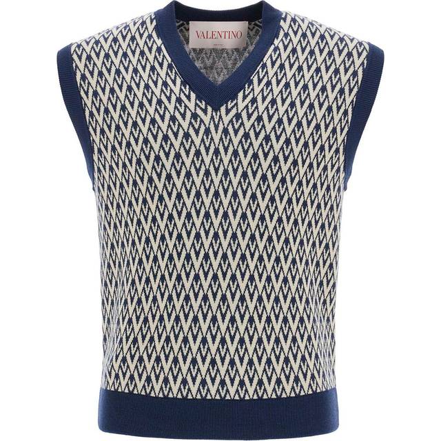 Valentino WOOL VEST WITH TOUTE LA V JACQUARD PATTERN Man NAVY/CREAM XL