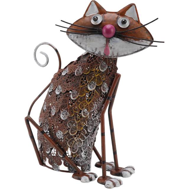 Solar Lamp Cat Figurine Patio Ornament Light Iron Decoration for Garden Backyard