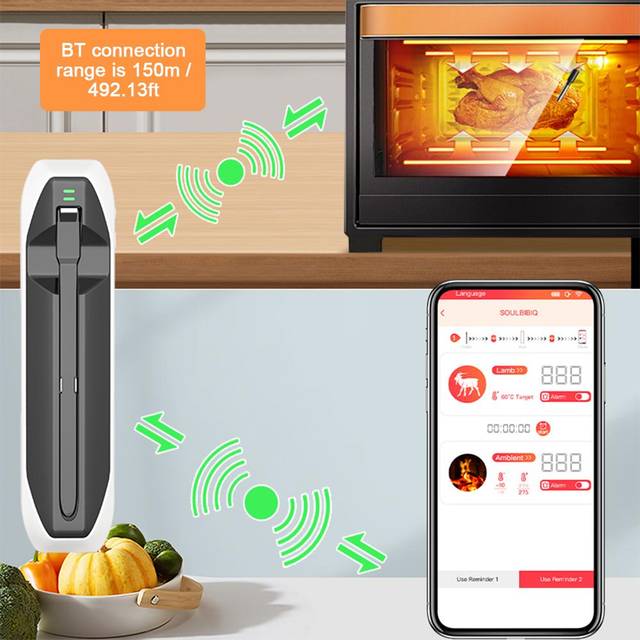 492FT trådlös kötttermometer Smart BT kötttermometer för grillning Rökugn Matlagning Kök vit