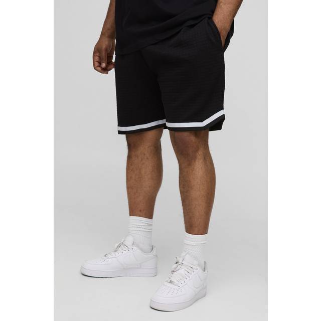 Plus Relaxed Waffle Basketball Jersey Shorts - Black - 2XL