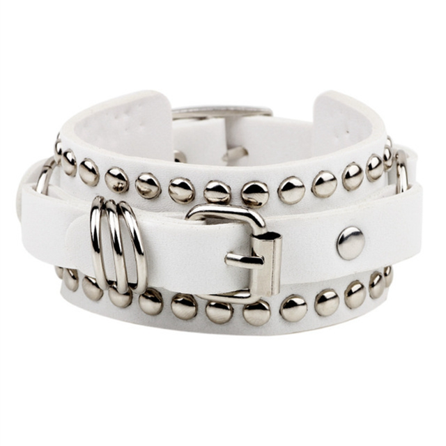 Unisex Punk Rocker Bracelet Gothic Leather Cuff for Cosplay Fashion-A