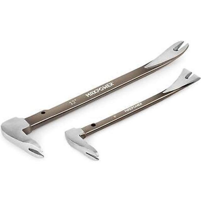 MAXPOWER 2PCs Nail Puller Set, 8-Inch/21cm and 12-Inch/30cm Nail Puller Pry Bar and Chisel Scraper