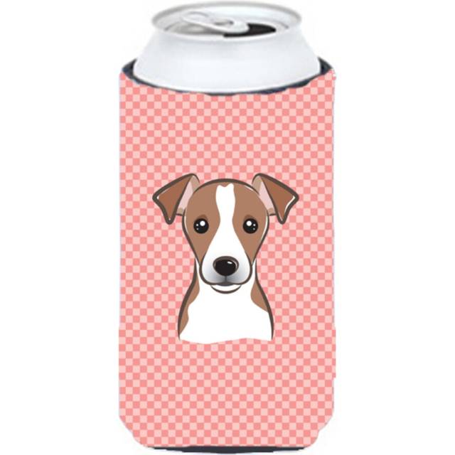 Checkerboard Pink Jack Russell Terrier Tall Boy Beverage Insulator Hugger BB1260TBC