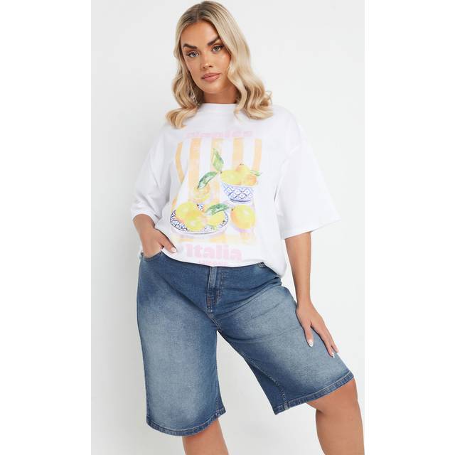 Yours Curve Mid Blue Stretch Denim Jorts, Women's Curve & Plus Size, Yours - 26