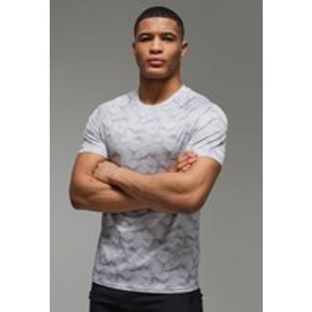 Man Active Abstract Print Regular Fit Performance T-shirt - Grey - L