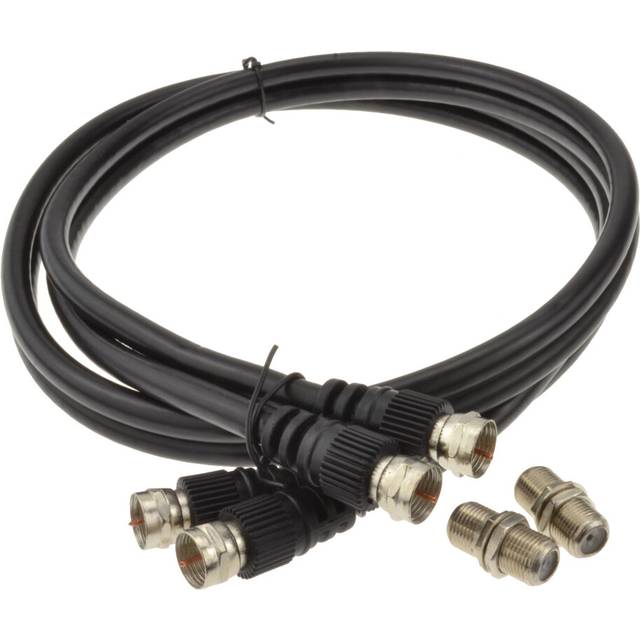 kenable TWIN Satellite Moulded F Type Plug to Socket RG6 Extension Cable  1m Black