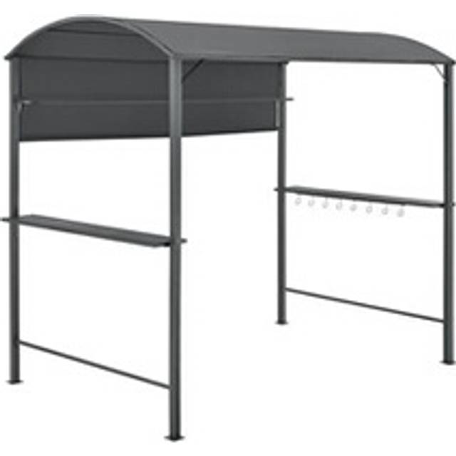 BBQ-paviljong Grillpaviljong Trädgårdspaviljong Paviljong med Sidohyllor Utomhus Pulverlackerat Stål Eldtåligt Tak Antracit Mörkgrå 215x220x140cm