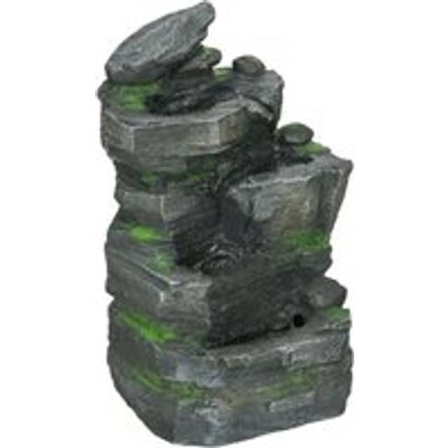 Outsunny Garden Fountain, Outdoor Water Feature With LED Light, Grey, Grey