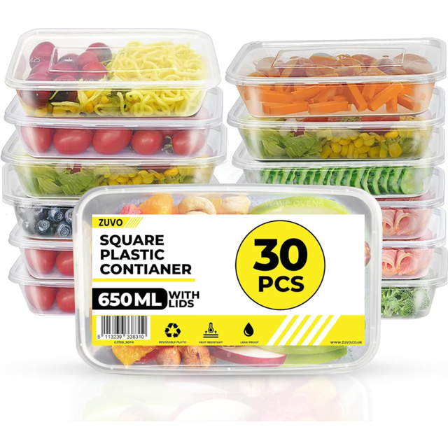 Clear plastic food takeaway containers 30 pack, bpa free fridge organisers heavy