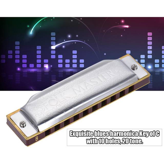 Suzuki 1072-B Folkmaster Standard 10-Hole Diatonic Harmonica Key of B 20 Tone for Beginner Student A