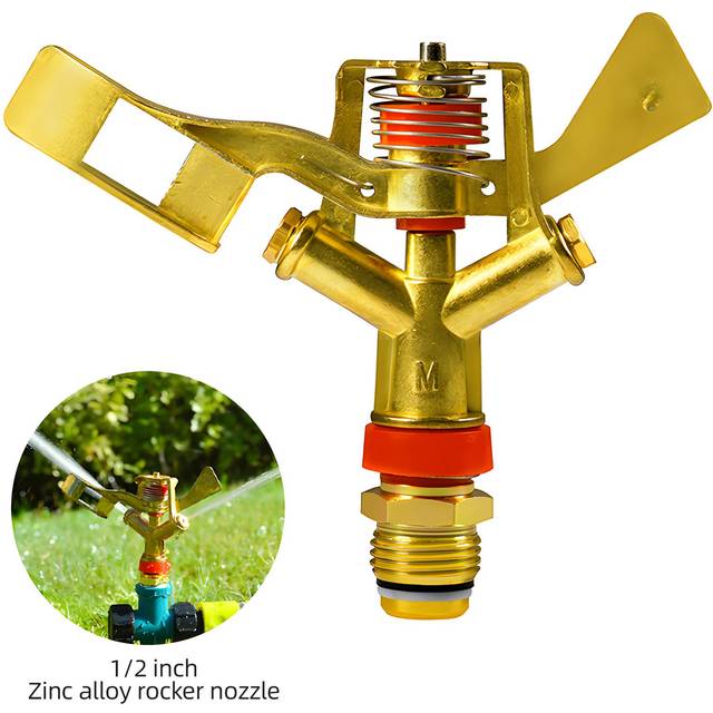 1/2 Inch Impact Sprinkler - Adjustable Distance 360 Degree Rotation Zinc Alloy Lawn Sprinkler with gold