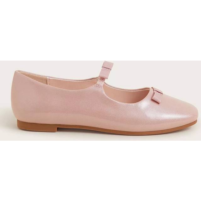 Monsoon Kids' Bow Strap Patent Ballerina Flat Shoes, Pink