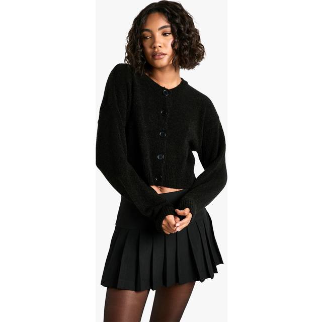Womens Tall Boucle High Neck Cardigan - Black - XS