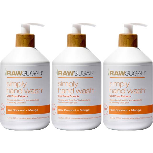 RAW SUGAR 3-Pack Liquid Hand Soap, Moisturizing with Fruity Aroma, Formulated without Parabens, Cruelty Free & Vegan - 16.9 Fl. Oz Raw Coconut + Mango