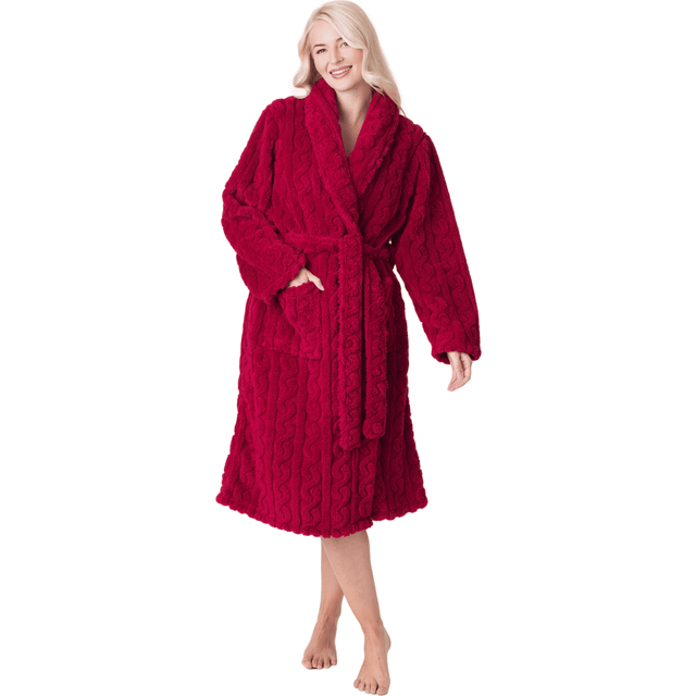 Supersoft Luxury Fleece Jaquard Bathrobe - Burgundy - 10-12