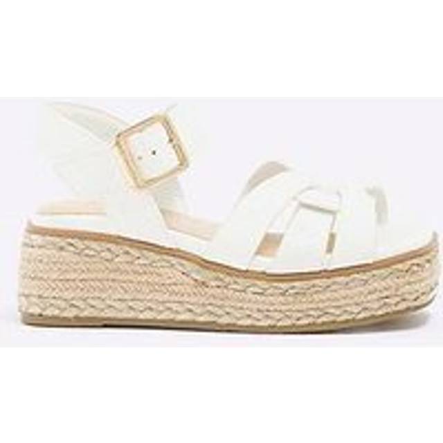 River Island Older Girl Faux Leather Weave Wedge Sandals - White, White, Size 3 Older