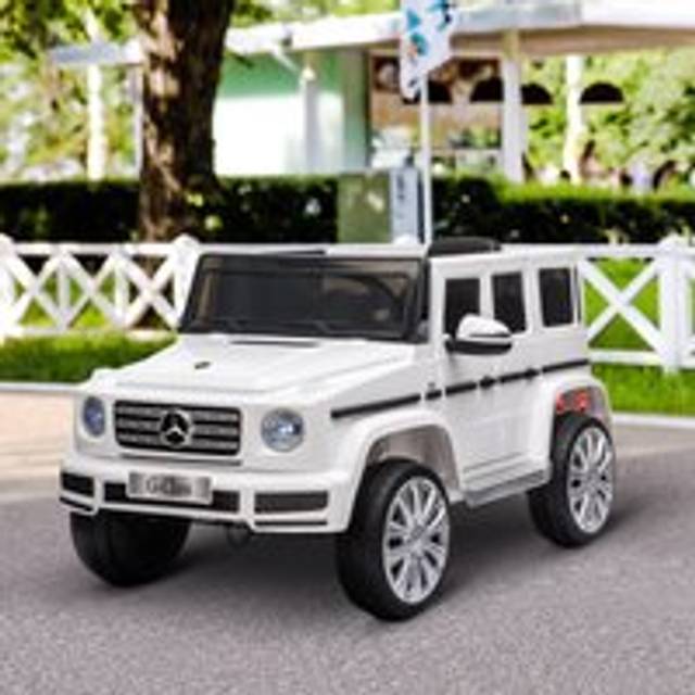 Homcom Compatible 12V Battery-powered 2 Motors Kids Electric Ride On Car Mercedes Benz G500 Toy with Parental Remote Control Music Lights MP3 Suspension Wheels for 3-8 Years Old White