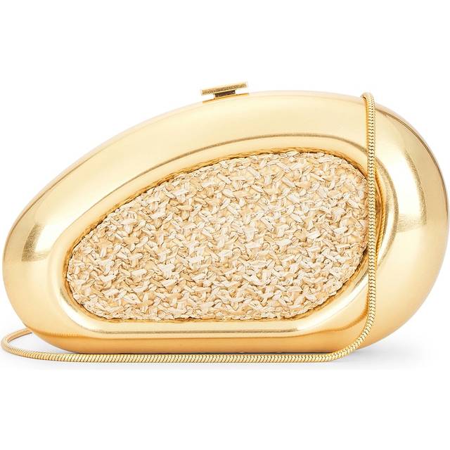 SIMKHAI Luna Raffia Oval Clutch in Natural - Metallic Gold,Neutral. Size all. (all)