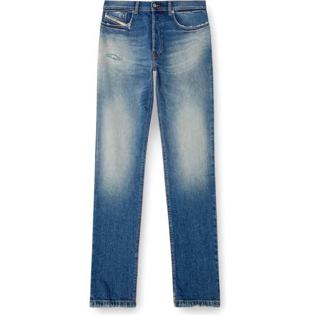 Diesel, Jeans, Herr, W32, Bomull, Ripped Regular Fit Jeans med Logo - blue (W32)