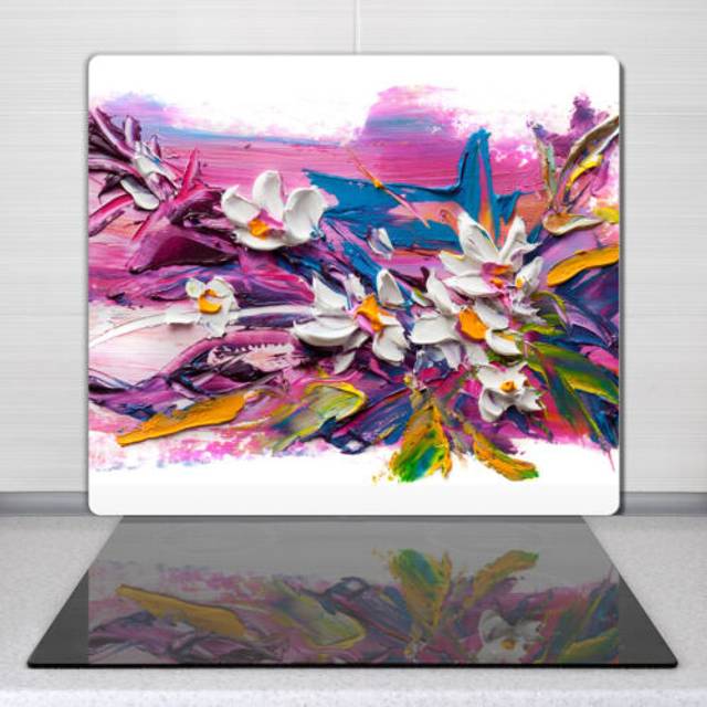 Glass chopping cutting board utensil worktop saver abstract flowers 60x52 cm