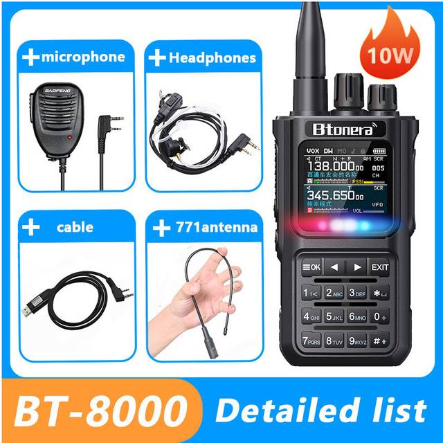 (Set of 4) BTDX BT-8000 10W Full Band Ham Radio Amateur 2 Way Radio 256CH Walkie Talkie AM Air Aviation Band Color