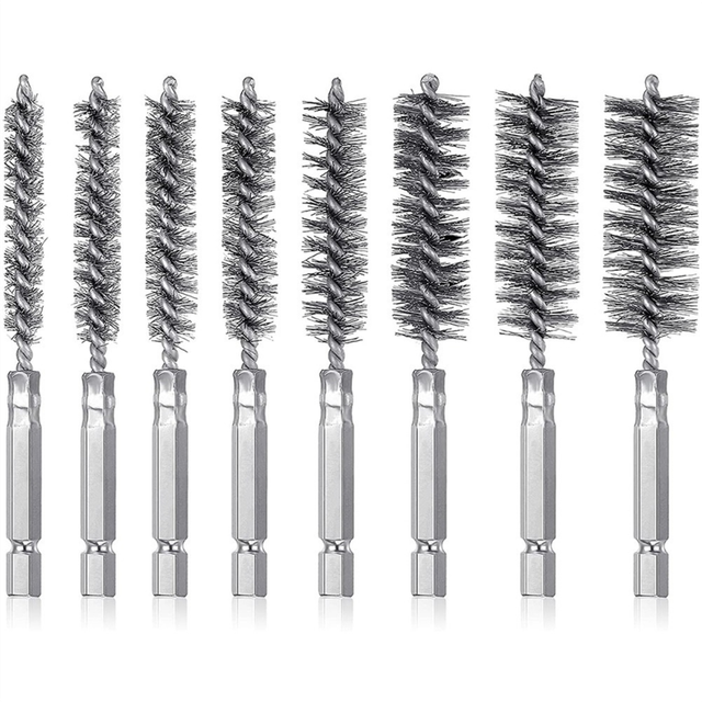 8Pcs Wire Brush Drill Bit Set with 1/4 Inch Hexagon Shank Steel Twisting Brush,Suitable for Drilling Percussion A