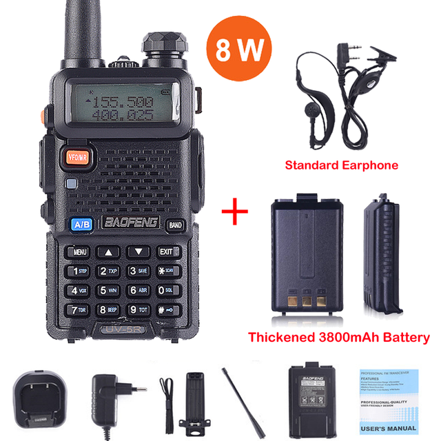 (Package 9) Real 8W UV-5R Walkie Talkie UV 5R High Power Amateur Ham CB Radio Station UV5R 8W  Dual Band Transceiver