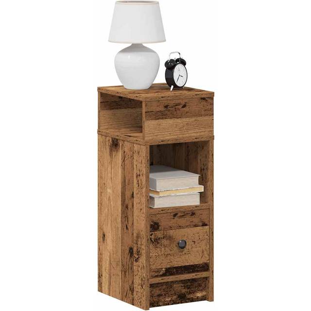 vidaXL Sängbord 2 st med låda åldrat trä 25x31x66 cm