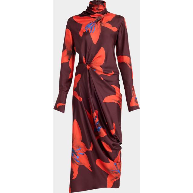 Turtleneck Floral Twisted Long-Sleeve Midi Dress - RUBY RED - 46 IT (10 US)