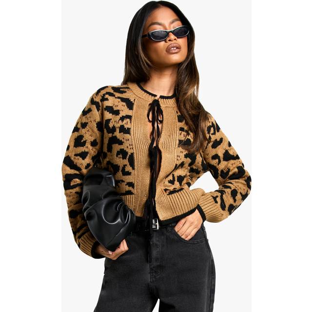 Womens Leopard Tie Detail Cardigan - Multi - S/M, Multi