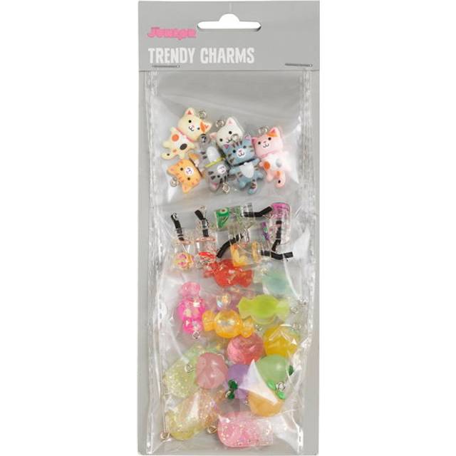 Hängen charms 28 st. i 5 olika söta, glittriga & färgglada designer - Färgmix