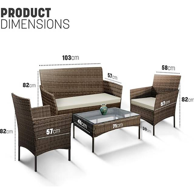(Brown) KEPLIN 4-Piece Rattan Garden Furniture Set Outdoor Lounger Sofa, Stackable Chairs & Bistro Table - UV-Resistant, Easy Storage - Patio Dining