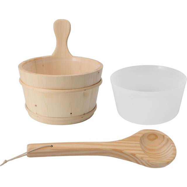 Wood 4L Sauna Bucket Ladle Set Sauna Accessories with Plastic Liner for SPA Swimming Pool Massage
