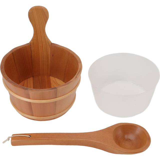 Sauna Bucket Ladle Set Leakage Proof Steam Room Wooden Barrel with Plastic Liner for SPA Swimming
