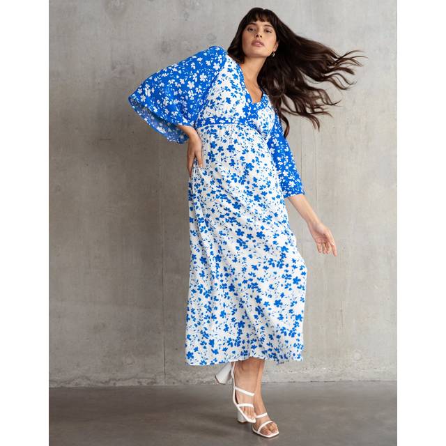Contrast Print Midi Maternity + Nursing Dress