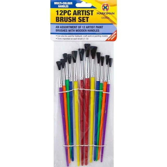 12 x kids paint brush set brushes painting multicoloured handles
