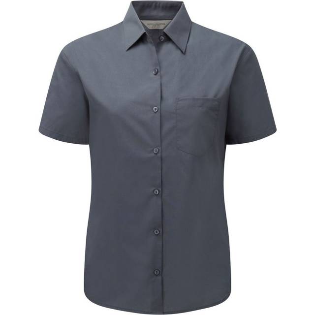 (XXL, Convoy Grey) Russell Collection Womens/Ladies Poplin Easy-Care Short-Sleeved Formal Shirt