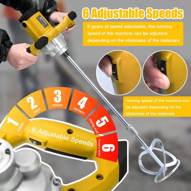 2600W Electric Concrete Mixer Portable Handheld Concrete Cement Mixer 6 Speeds Adjustable Mixing EU Plug multicolour