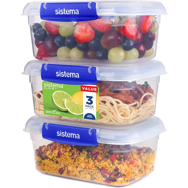 Sistema KLIP IT PLUS Leakproof Food Storage Containers | 1 L | Airtight, Stackable & Nestable Meal Prep Containers with