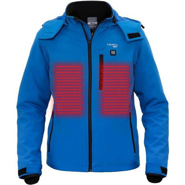 (Blue, Men) 7.4V 5-Heating Zones Electronic Heated Waterproof Fever Jacket Intelligent Hooded Work Motorcycle Skiing Riding Coat