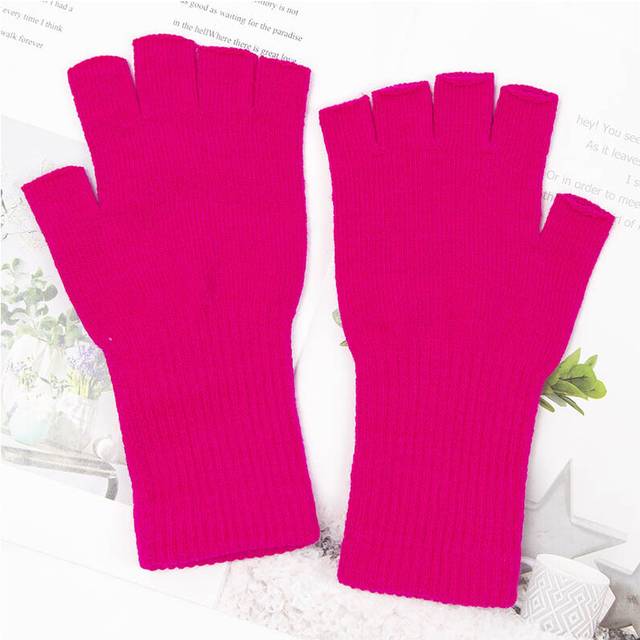 (One Size, rose red) 2022 New Unisex Black White Half Finger Fingerless Gloves Women and Men