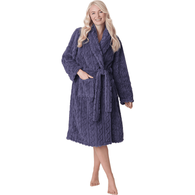 Supersoft Luxury Fleece Jaquard Bathrobe - Grey - 10-12