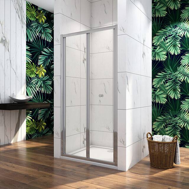 Bi fold shower door enclosure bathroom clear glass cubicle 700/760/800/900/1000