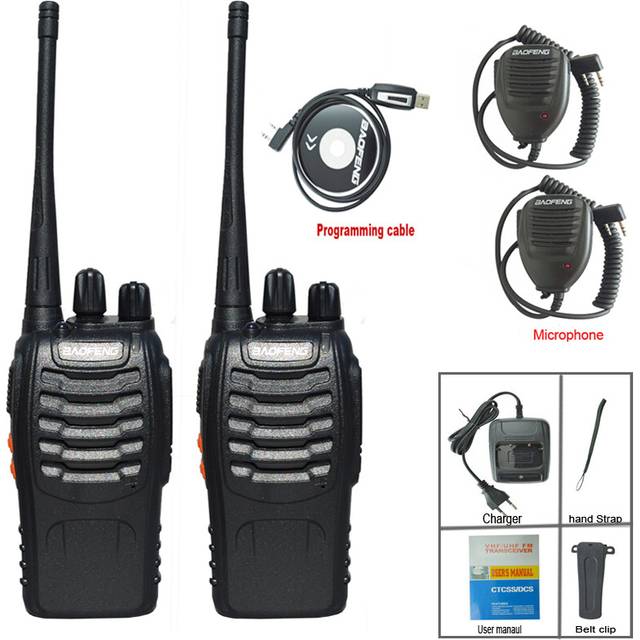 (Mic Procable, American) 2Pcs/Lot BF-888S Walkie Talkie Two-way CB Ham Radio Set BF 888s UHF Comumicador 16CH Walkie-talkie Two Way Transceiver