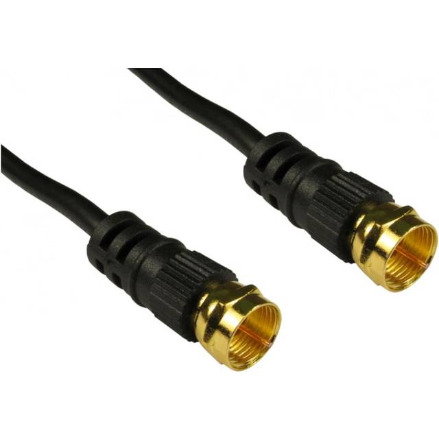 Black 1m coax cable f plug screw-on male gold plated connections satellite tv