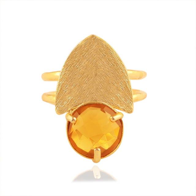 Yellow citrine quartz ring gold plated double layer adjustable statement ring