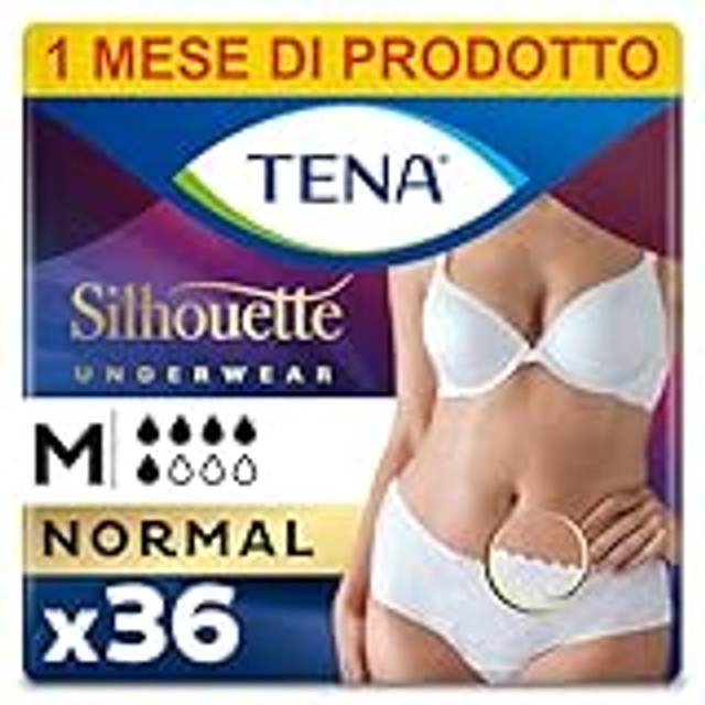 TENA Silhouette Normal Blanc – 36 engångstrosor i månadspaket (6 x 6 stycken) – design engångstrosor för kvinnor – med medelhög till stark bubbelsvaghet och inkontinens – vit, storlek M