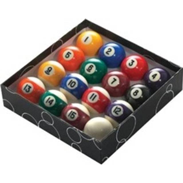 16 Ball Pool Set Tournament 1 78 475mm Diameter Spots Stripes Black Cue Balls Boxed